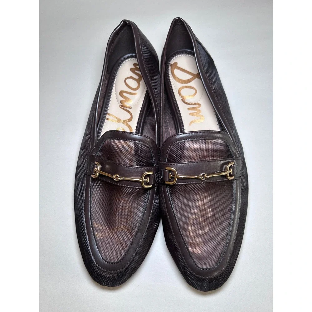Sam Edelman Loraine Mesh Bit Loafers Dark Brown Sheer Flats Chocolate Gold 6.5
